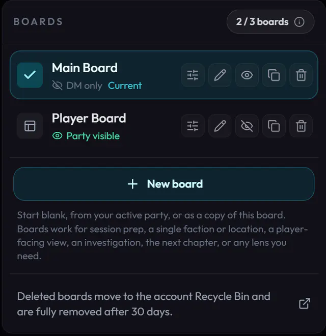 The Canvas board switcher menu.